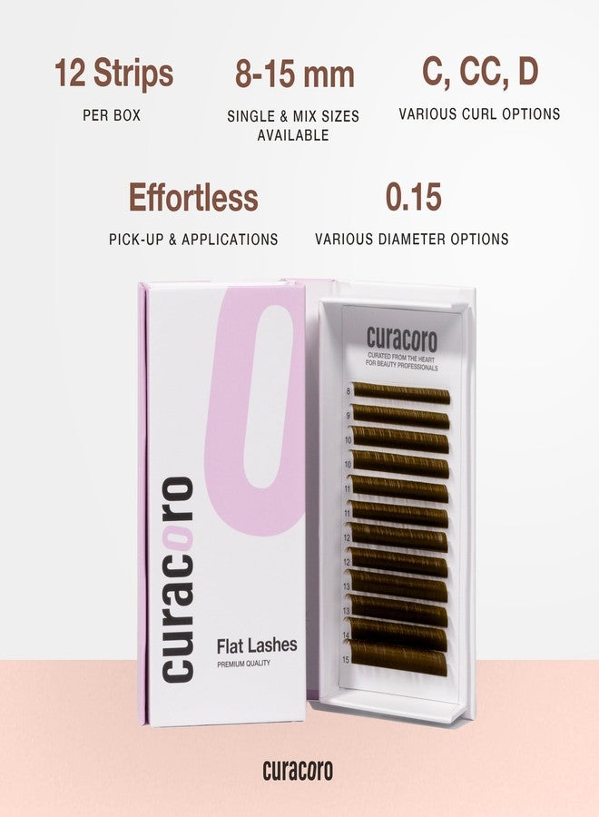 وصلات رموش كوراكورو براون إكليبس المسطحة - أطوال متنوعة من 8 إلى 15 مم، سمك 0.15 مم، انحناء C CC D، رموش صناعية من المنك البني، لمسة نهائية غير لامعة، رموش فردية للاستخدام في الصالونات، خفيفة الوزن وكثيفة - Image 4